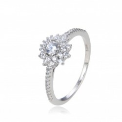 ANILLO MUJER PLATA DE LEY 925 ESTILO SOLITARIO ROSETÓN DE CIRCONITAS CON CIRCONITAS EN EL BRAZO