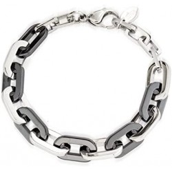 PULSERA UNISEX LOTUS ACERO ESLABONES ALARGADOS ANCHO 11 MILÍMETROS IP NEGRO Y PLATEADOS CIERRE MOSQUETÓN LARGO AJUSTABLE 18.5-21