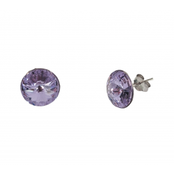 PENDIENTES MUJER PLATA DE LEY 925 REDONDOS 11X11 MILÍMETROS PIEDRA VIOLETA CIERRE PRESIÓN