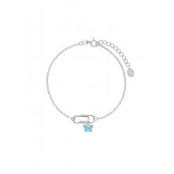PULSERA MAREA NIÑA PLATA DE LEY 925 RODIADA D02403/AD CLIP 6X15 MILÍMETROS CON MARIPOSA 6 MILÍMETROS ESMALTE TURQUESA LARGO AJUS