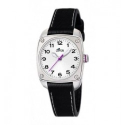 RELOJ LOTUS MUJER ANALÓGICO CAJA CUADRADA ACERO DETALLE TORNILLOS 33 MILÍMETROS AGUJA Y CORONA CON DETALLE ROSA CORREA CUERO NEG