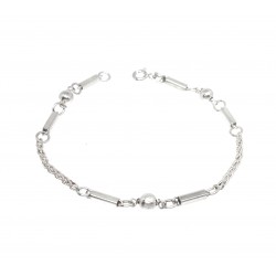 PULSERA PLATA CORDÓN FORMAS RECTANGULARES ALARGADAS Y BOLAS LARGO 19 CM