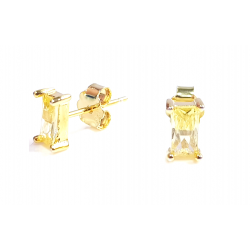 PENDIENTES PLATA DE LEY 925 CHAPADO DORADO RECTANGULAR 4X6 MILÍMETROS CON PIEDRA AMARILLA CIERRE PRESIÓN