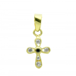 COLGANTE MUJER ORO AMARILLO 18 KILATES CRUZ CON CIRCONITAS BLANCAS Y CRISOPAL VERDE 9X14 MILÍMETROS