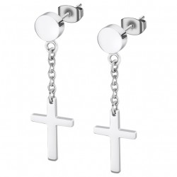 PENDIENTES CRUZ LOTUS STYLE MEN`S EARRINGS LS2175-4/1 ACERO LARGO 3.34 CENTÍMETROS CIERRE PRESIÓN