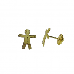PENDIENTES NIÑA ORO AMARILLO 18 KILATES MUÑECO GALLETA MATE BRILLO CIERRE TORNILLO