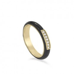 ANILLO LINEARGENT PLATA DE LEY 925 CHAPADO DORADO ESMALTADO NEGRO CON DETALLE DORADO CON CIRCONITAS BLANCAS