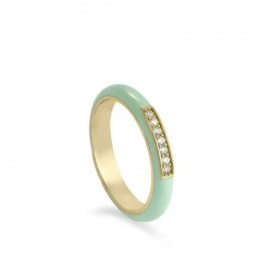 ANILLO LINEARGENT PLATA DE LEY 925 CHAPADO DORADO ESMALTADO VERDE MENTA CON DETALLE DORADO CON CIRCONITAS BLANCAS