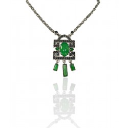 COLLAR PLATA DE LEY 925 VIEJA COLGANTE CUADRADO CON PIEDRAS VERDES 46 CENTÍMETROS DE CADENA 4 CENTÍMETROS DE COLGANTE