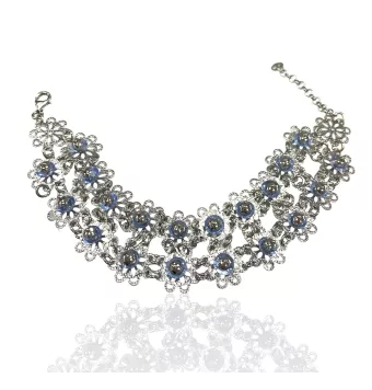 PULSERA PLATA DE LEY 925 FLORES CON PIEDRA AZUL CIERRE REASA AJUSTABLE 19 CENTÍMETROS MINIMO 23 CENTÍMETROS MAXIMO