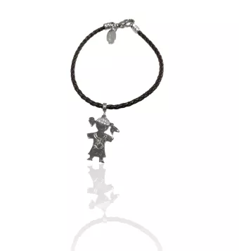 PULSERA LOTUS PLATA DE LEY 925 MUÑECA CORREA MARRON 18 CENTIMETROS