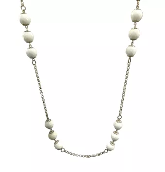COLLAR PLATA DE LEY 925 CON BOLAS BLANCAS 14 MILÍMETROS 94 CENTÍMETROS DE LARGO