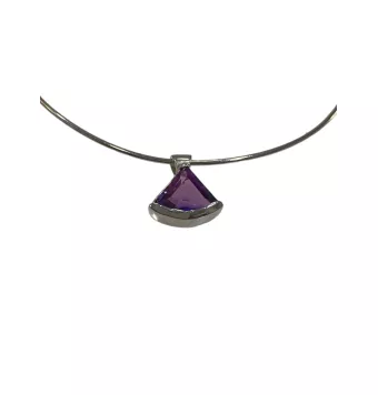 COLLAR PLATA DE LEY 925 CADENA RIGIDA COLGANTE TRIANGULO LILA 17 MILÍMETROS
