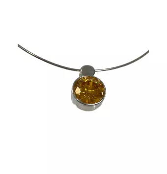 COLLAR PLATA DE LEY 925 CADENA  RIGIDA COLGANTE CIRCULO CON PIEDRA AMBAR 23 MILÍMETROS