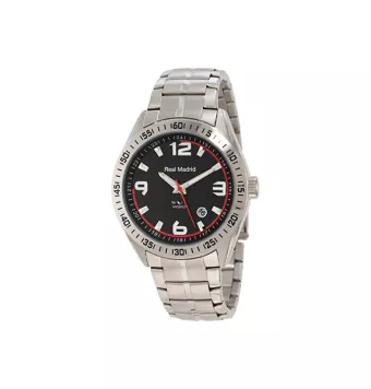 Reloj colección Real Madrid caja acero diámetro 44 milímetros esfera redonda color negro correa acero