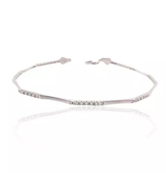 PULSERA MUJER ORO BLANCO 18 KILATES ARTICULADA ESLABONES LISOS Y CIRCONITAS BLANCAS 2 MILÍMETROS LARGO 19 CENTÍMETROS CIERRE MOS