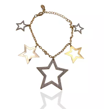 PULSERA JENNIFER LOPEZ ACERO CHAPADO EN DORADO CON ESTRELLAS DE 36 Y 25 MILÍMETROS CADENA 3 MILÍMETROS DE GROSOR AJUSTABLE DE 18