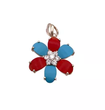 COLGANTE PLATA DE LEY 925 FLOR CON CIRCONITAS ROJO Y AZUL 33X26 MILÍMETROS GROSOR 6 MILÍMETROS