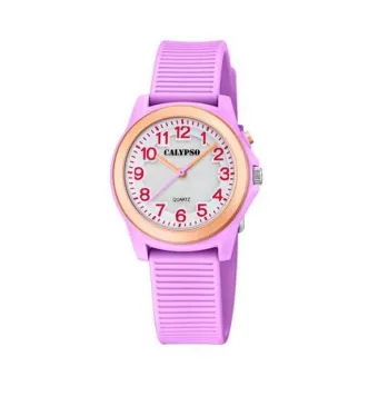 RELOJ CALYPSO NIÑA/MUJER K5823/4 CORREA SILICONA LILA CAJA PLÁSTICO LILA BISEL COLOR COBRE DIÁMETRO 34 MILÍMETROS ESFERA BLANCA