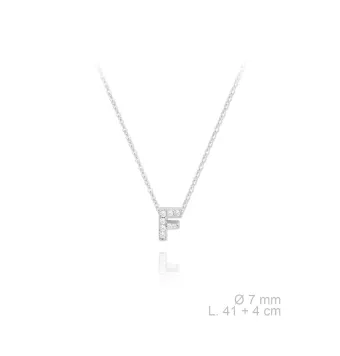 GARGANTILLA PLATA DE LEY 925 CADENA FINA CON INICIAL F 7 MILÍMETROS CON CIRCONITAS BLANCAS LARGO AJUSTABLE 41-45 CENTÍMETROS