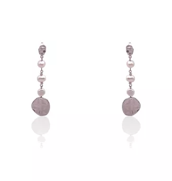 PENDIENTES LARGOS LINEARGENT PLATA DE LEY 925 BAÑO DE RODIO PERLAS Y CHAPA RUGOSA 58 MILÍMETROS
