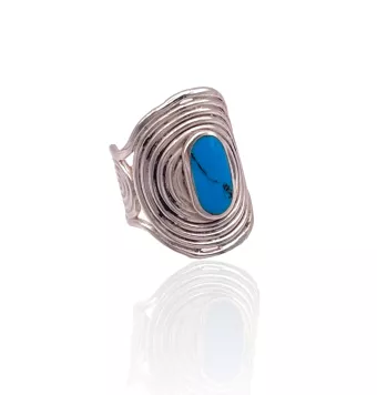 ANILLO MUJER PLATA DE LEY 925 CIRCULOS CON PIEDRA AZUL 27X20 MILÍMETROS ABIERTO