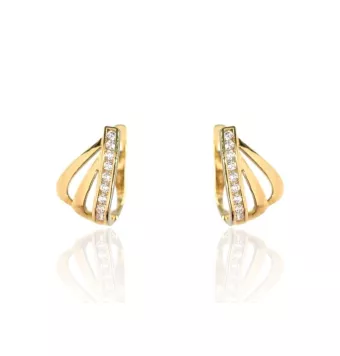 PENDIENTES MUJER ORO AMARILLO 18 KILATES BARRA CIRCONITAS BLANCAS Y DOS BARRAS CURVAS LISAS 7X12 MILÍMETROS CIERRE CATALÁN