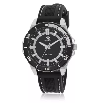 RELOJ MAREA HOMBRE ANALOGICO CORREA SILICONA NEGRO CAJA METAL NICKEL FREE 44 MILÍMETROS ESFERA NEGRA DETALLES EN GRIS