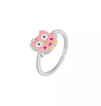 ANILLO MAREA NIÑA D03006/AD PLATA DE LEY 925 RODIADA BÚHO 7 MILÍMETROS ESMALTE ROSAFUCSIAAMARILLO TALLA ADAPTABLE
