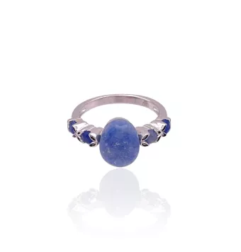 ANILLO LINEARGENT MUJER PLATA DE LEY 925 BAÑO DE RODIO PIEDRA NATURAL AZUL 10 MILÍMETROS