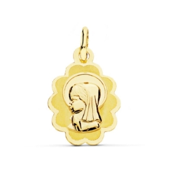 COLGANTE BEBÉ ORO AMARILLO 18 KILATES OVALADA NUBE VIRGEN NIÑA 17X12 MILÍMETROS