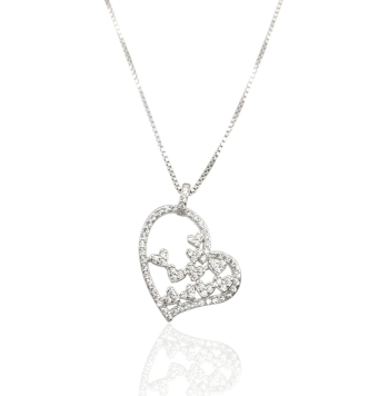 GARGANTILLA PLACARI MUJER PLATA DE LEY 925 SILUETA CORAZÓN DESIGUAL 18X20 MILÍMETROS CON MINI CORAZONES CIRCONITAS BLANCAS CADEN