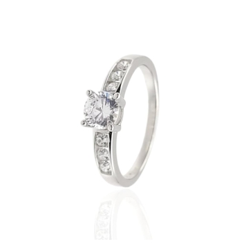 ANILLO ESTILO SOLITARIO PLACARI MUJER PLATA DE LEY 925 PIEDRA BLANCA 5 MILÍMETROS CON SEIS CIRCONITAS BLANCAS EN EL BRAZO