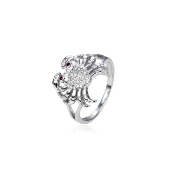 ANILLO PLATA DE LEY 925 CANGREJO/CANCER CON CIRCONITAS BLANCAS Y ROJAS EN OJOS 15X20 MILÍMETROS