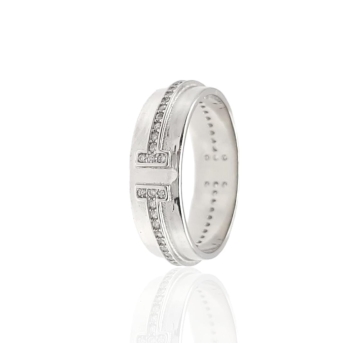 ANILLO MUJER ATLÁNTIDA PLATA DE LEY 925 ANCHO 5 MILÍMETROS FILA DE CIRCONITAS BLANCAS A RELIEVE