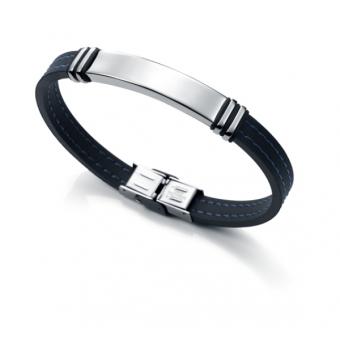 Pulsera Viceroy hombre placa central acero y caucho negro pespunte azul sr Fashion largo 21.5 centímetros