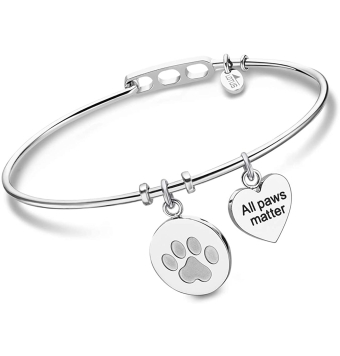 PULSERA LOTUS STYLE MILLENIAL ACERO MUJER RÍGIDA CORAZÓN Y CHAPA HUELLA