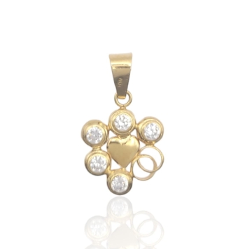 COLGANTE MUJER ORO AMARILLO 18 KILATES CORAZÓN LISO CON CINCO CHATONES 4 MILÍMETROS CIRCONITAS BLANCAS CON DOS ANILLAS ENTRELAZA
