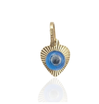 COLGANTE CORAZÓN ORO AMARILLO 18 KILATES OJO TURCO AZUL 9X10 MILÍMETROS
