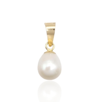 COLGANTE MUJER ORO AMARILLO 18 KILATES PERLA BLANCA 6X7 MILÍMETROS LARGO TOTAL 16 MILÍMETROS