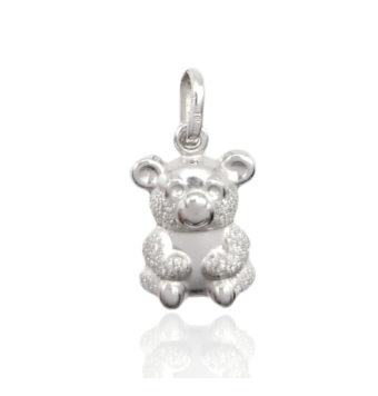 COLGANTE OSO ORO BLANCO 18 KILATES EN RELIEVE DOBLE CARA LISO Y ARENADO 10X14 MILÍMETROS
