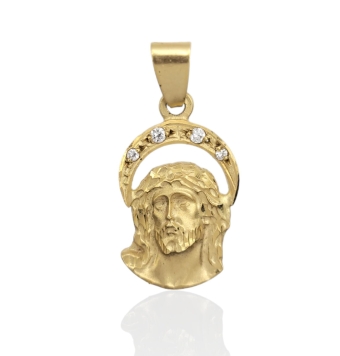 COLGANTE CRISTO ORO AMARILLO 18 KILATES CARA CON CORONA CIRCONITAS BLANCAS 16X22 MILÍMETROS