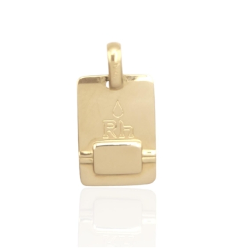 COLGANTE PLACA ORO AMARILLO 18 KILATES RECTANGULAR R.H. ACABADO LISO RELIEVE EN MATE 13X20 MILÍMETROS