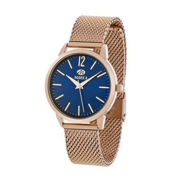 Reloj Marea mujer cadena acero pavonado cobre caja metal esfera azul marino