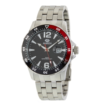 RELOJ MAREA HOMBRE CADENA ACERO CAJA ACERO DIÁMETRO 42 MM BISEL NEGRO/ROJO NÚMEROS ESFERA NEGRA CON CALENDARIO 20 ATM WATER RESI