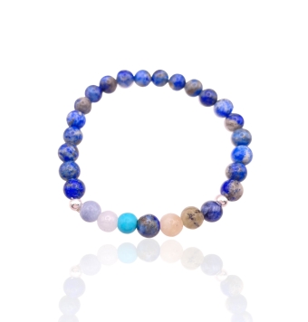 PULSERA ELASTICA SIGNO ZODIACO ACUARIO CON MINERALES DE 6 MILÍMETROS CON 7 BOLAS CENTRALES REPRESENTANDO A SU NUMERO DE LA SUERT