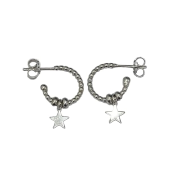 PENDIENTES MUJER HURJO DISEÑO PLATA DE LEY 925 ARO CON BOLITAS Y COLGANTE ESTRELLA 10 MILÍMETROS CIERRE PRESIÓN