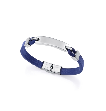 PULSERA VICEROY MAGNUM HOMBRE ACERO PLACA CENTRAL Y PIEL AZUL LARGO 21.5 CENTÍMETROS