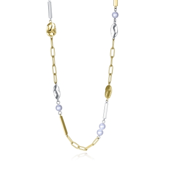 COLLAR VICEROY CHIC MUJER ACERO ACERO IP DORADO PLACAS Y PERLAS SINTÉTICAS LARGO 60-65 CENTÍMETROS