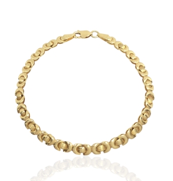PUSLERA MUJER ORO AMARILLO 18 KILATES ESLABONES MATE BRILLO - FORMA PARÉNTESIS - ANCHO 4.5 MILÍMETROS LARGO 18 CENTÍMETROS